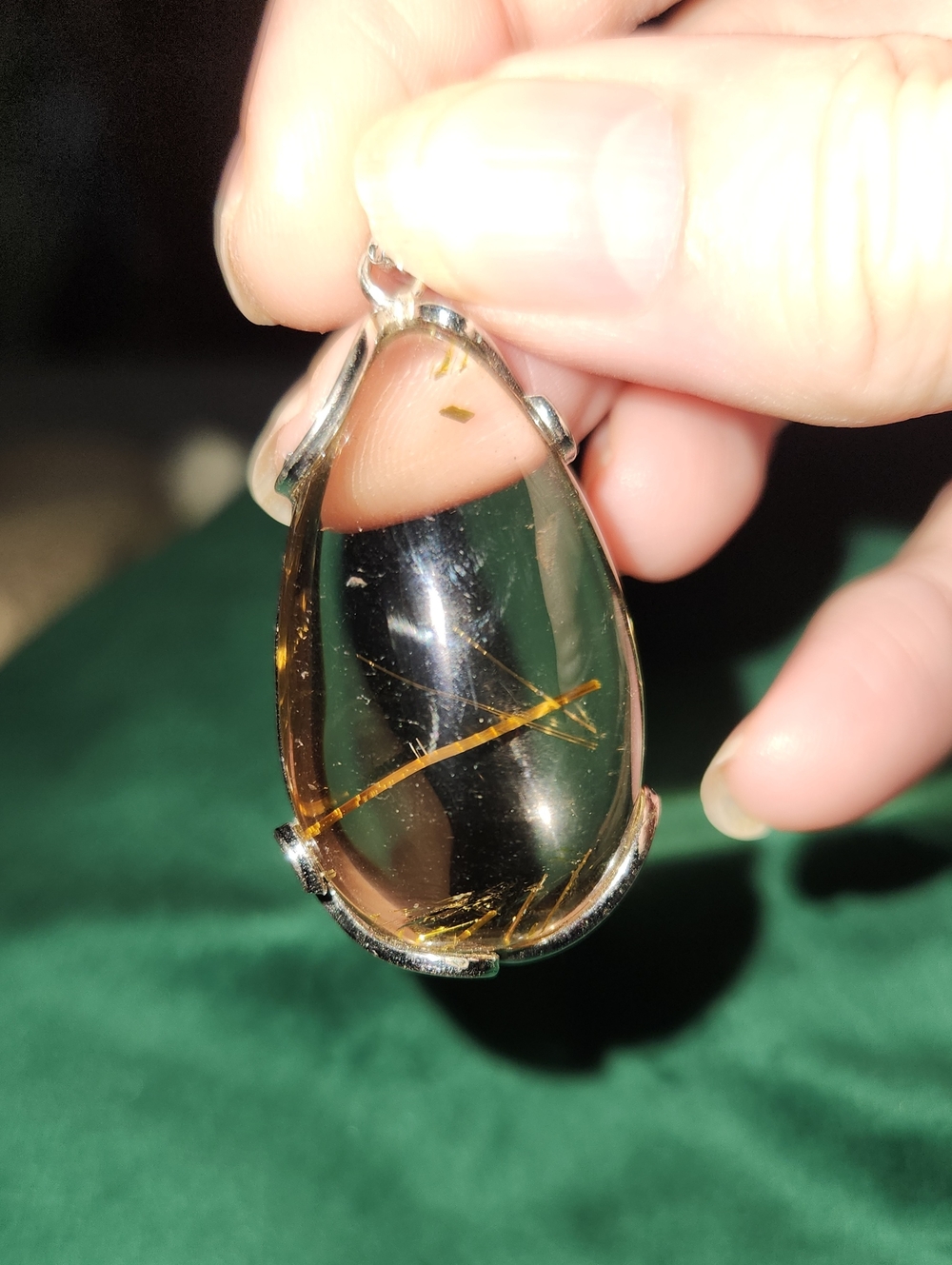 NWOT Golden Rutilated Quartz Teardrop Pendant - Clear with Gold Needles